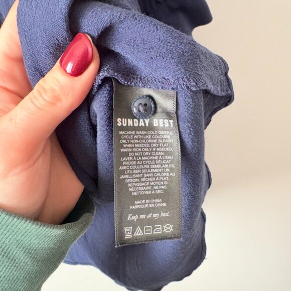 Aritzia Sunday Best Loretta Babydoll Dress Long Sleeve Classic Navy Size XS - Picture 6 of 7